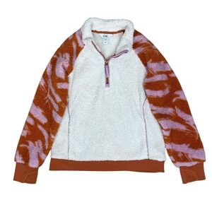 Athleta Girl 1/4 Zip So Snug‎ Sherpa Fleece Orange Pink Tiger Print Kids L 12